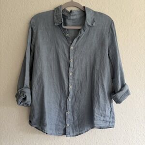 CP Shades Womens Linen Top Medium Blue Romy Button Up Beach Natural Minimalist